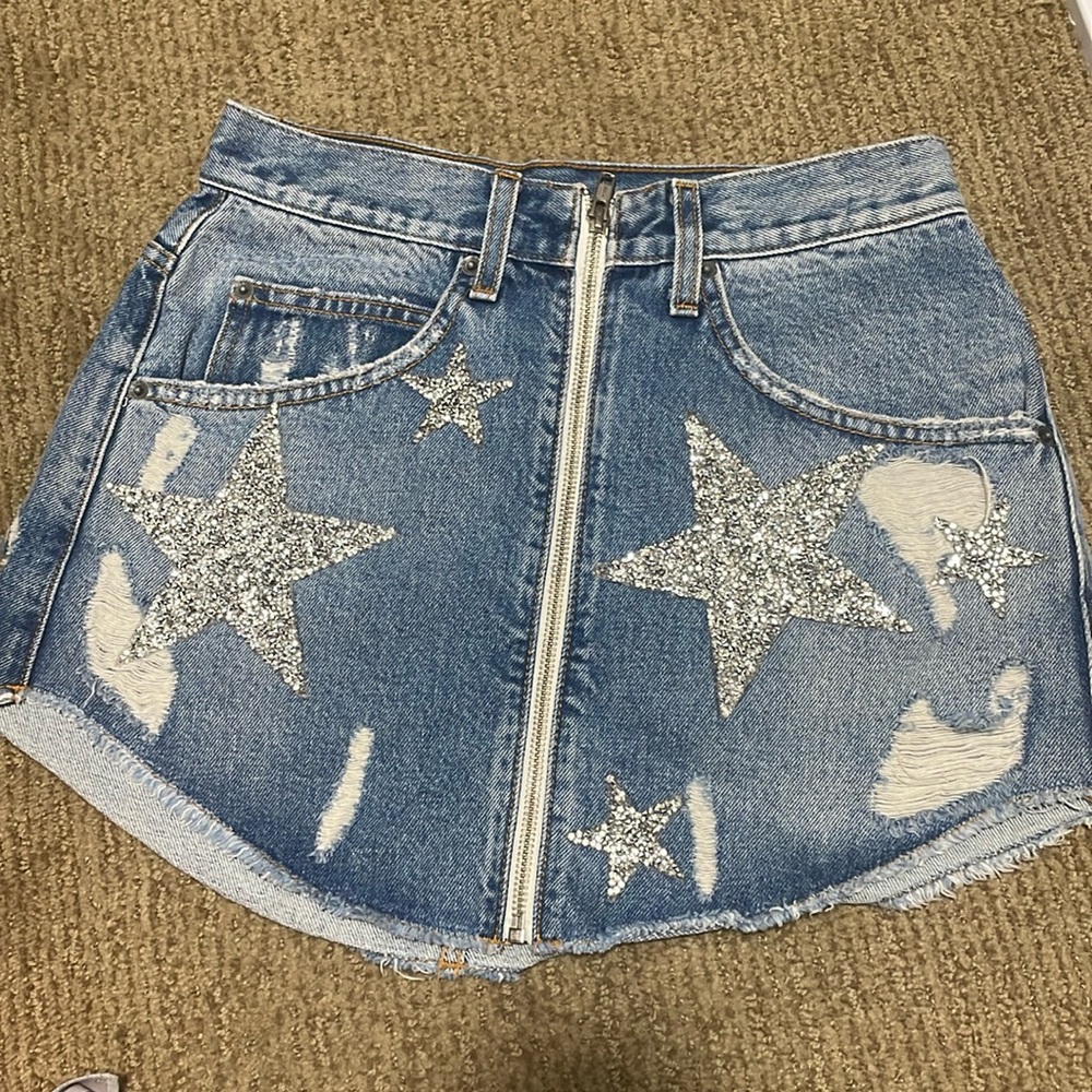 Beatrice Demi Rhinestone Star Patch Skirt